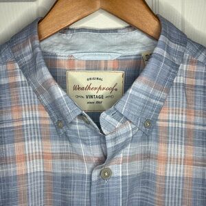 Weatherproof Vintage Men's Flannel Button Down Shirt Plaid Blue Size XL